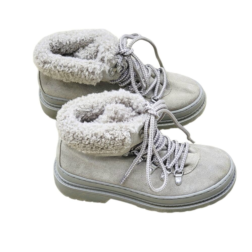 Girls Leather Upper Faux Fur Hiking Boots Sz 6
